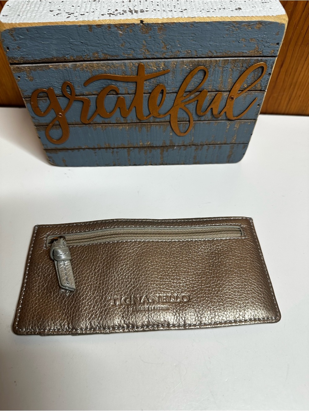 Tignanello Metallic Bronze Zip Card Wallet